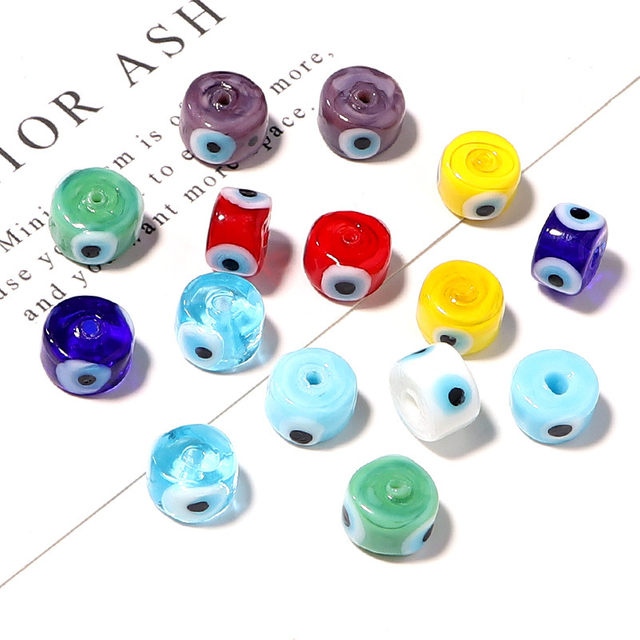 Fiasrel 9mm Lucky Blue Eye Glass Square Beads Spacer Beads for Necklace Bracelet 