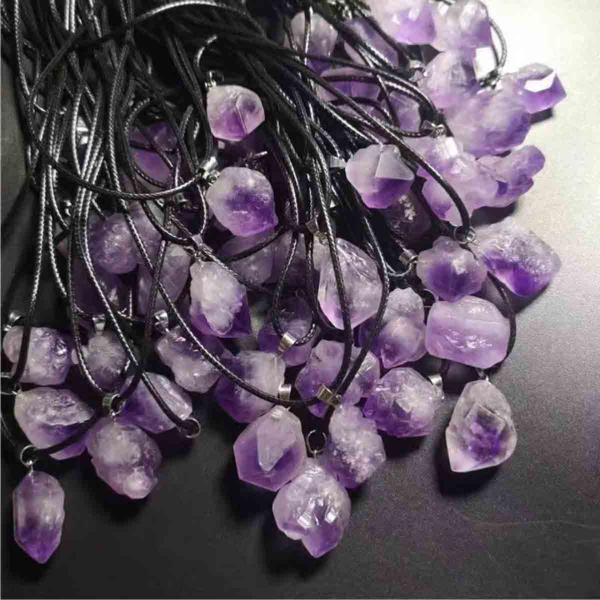 Fiasrel Lavender Amethyst Necklace – Natural Raw Crystal Cluster Pendant