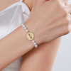 Fiasrel Stainless Steel Gold Plated Plate Engraved Name Bracelet Pearl Beaded Elastic Bracelets