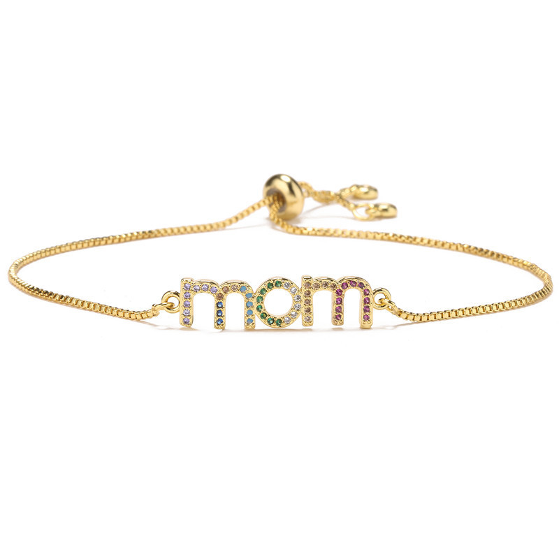 Fiasrel Fashion Jewelry Bracelets Colorful Zircon MAMA Letter Copper Gold Mothers Day Gifts 