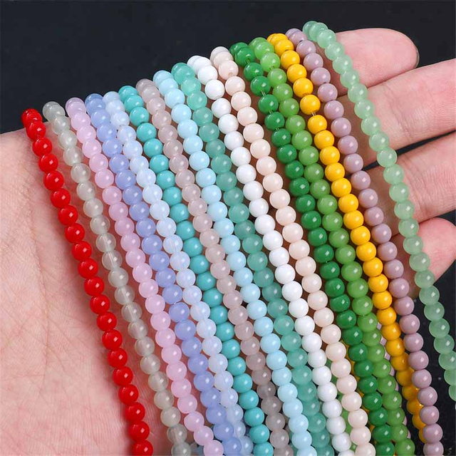 Fiasrel 4mm 90pcs Ceramic Beads Glass Imitation Jade Round Loose Beads