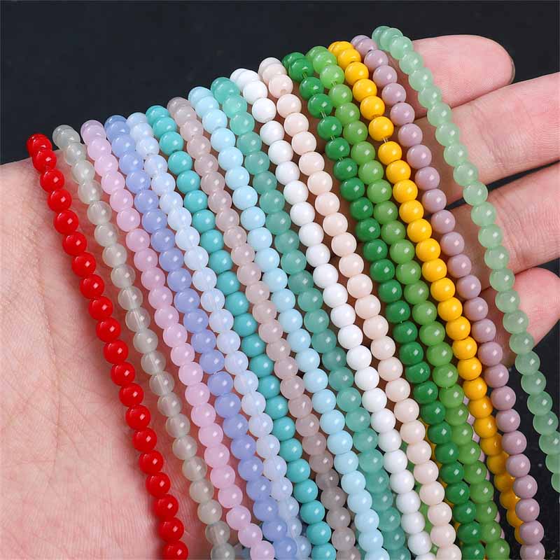 Fiasrel 4mm 90pcs Ceramic Beads Glass Imitation Jade Round Loose Beads