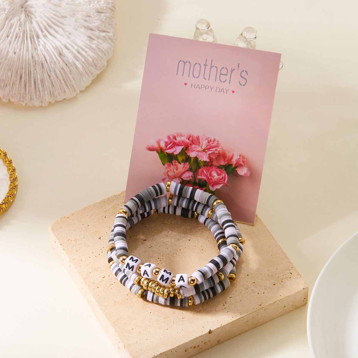 Fiasrel Hot Selling Multi-Layer Beaded Elastic Bracelet Set Gemstone Bracelet Soft Ceramic Letter Jewelry