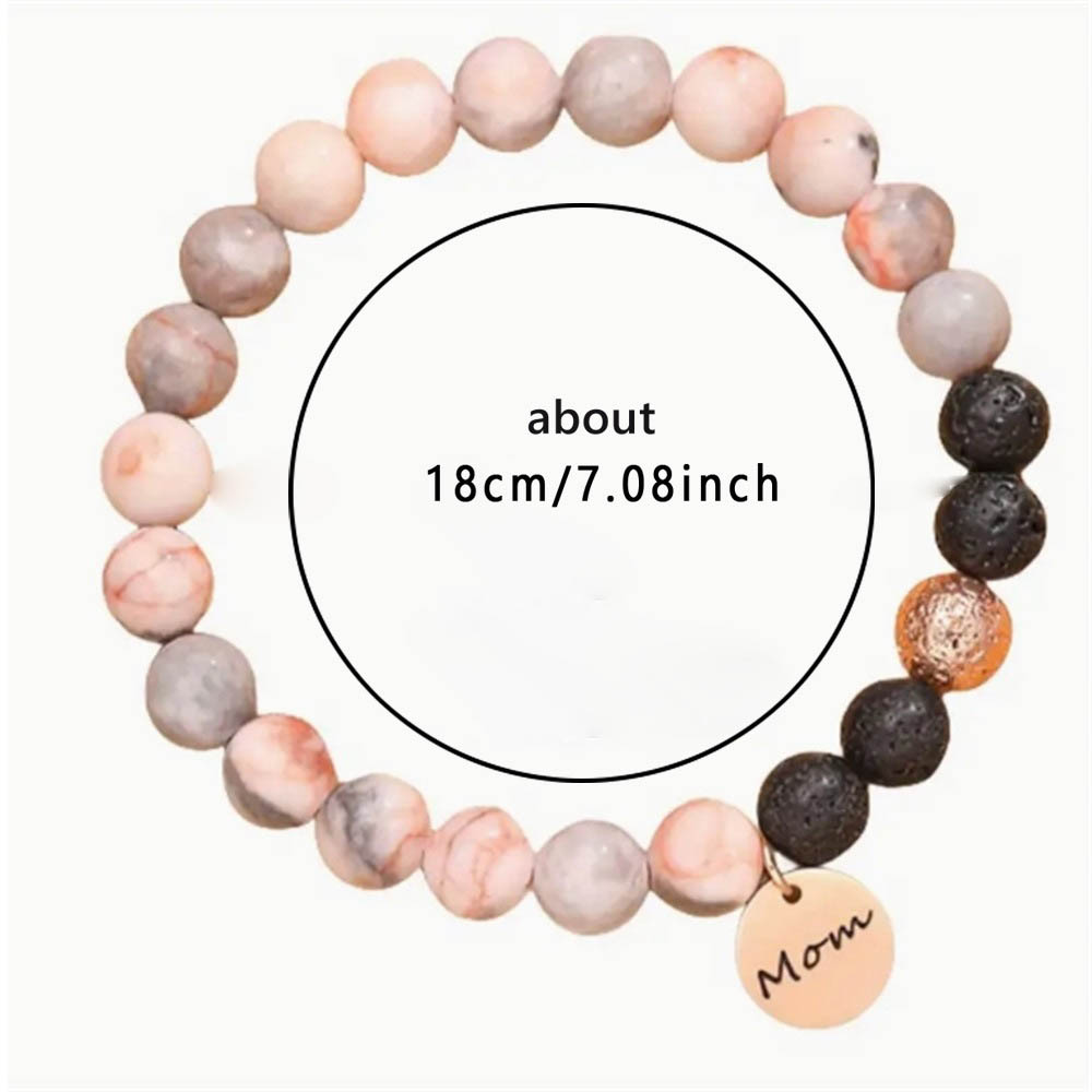 Fiasrel Mama Birthday Mother's Day Gifts Heart Pendant Bracelets Diffuser Natural Stone Beaded Bracelet