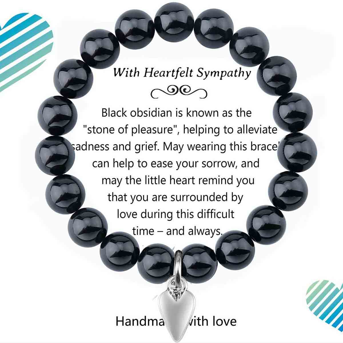 Fiasrel Mother's Day Mom Gift Angel Pendant Bracelet Amethyst Bracelet Obsidian Agate Stone Beads Cards Bracelet 