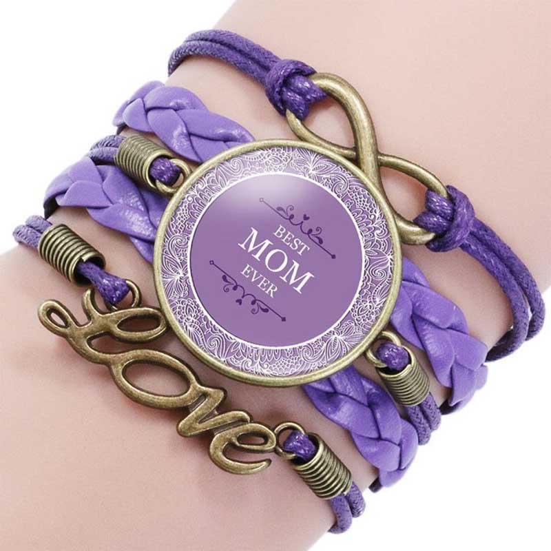 Fiasrel IFashion Multi-layer Braided Leather Bracelet with Gem Jewelry 'Mom Time' for 