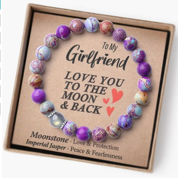 Fiasrel Moonstone Bracelet Mother's Day Gift Card Bracelets Natural Crystal Stone Bead Bracelet