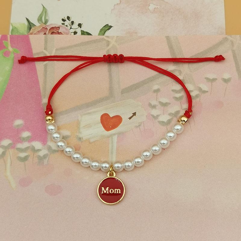 Fiasrel Plate Engraved Name Bracelet Pearl Beaded Elastic Bracelets