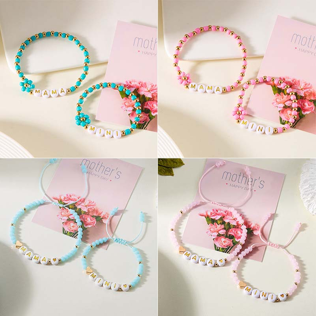 Fiasrel Hot Selling Letter Bead Parent-child Bracelet Set Fashionable Thanksgiving Mother's Day Bead Bracelet Small