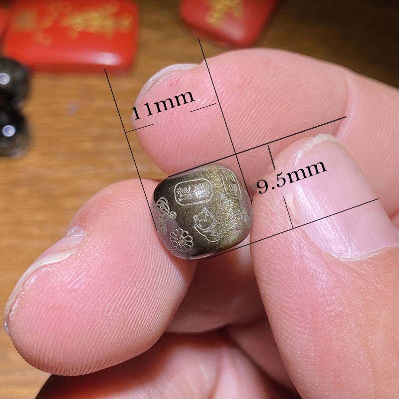Fiasrel Golden Obsidian Auspicious Beads - Pixiu Totem Barrel Beads with Blessing Inscriptions Safe & Happy Jewelry Components