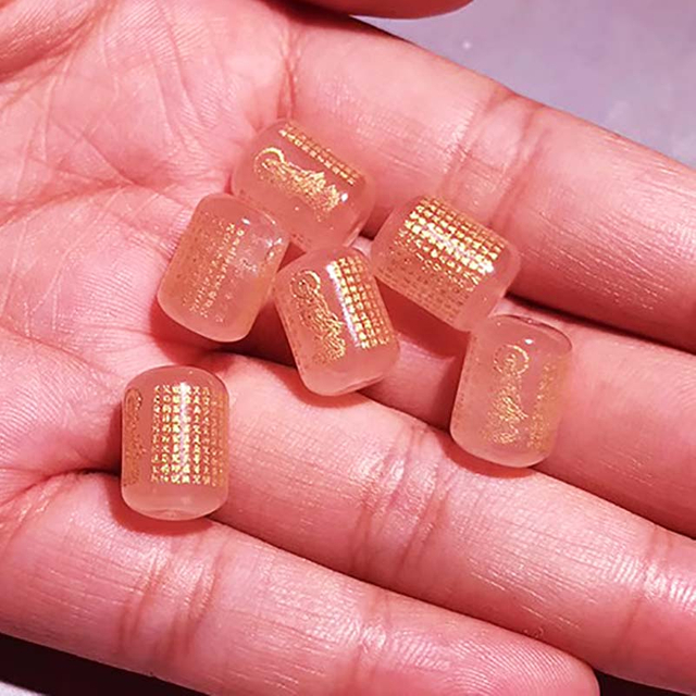 Fiasrel Rose Quartz Heart Sutra Barrel Beads - Guanyin Bodhisattva Loose Beads for Red String Bracelet DIY Engraved Scripture Jewelry Components