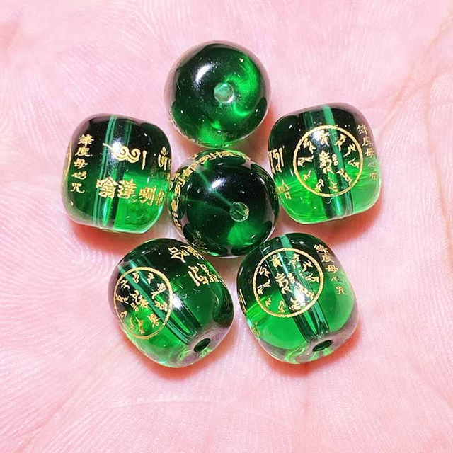 Fiasrel Engraved Green Tara Mantra Beads - Versatile DIY Buddhist Bracelet Making Kit with Spiritual Barrel-shaped Beads
