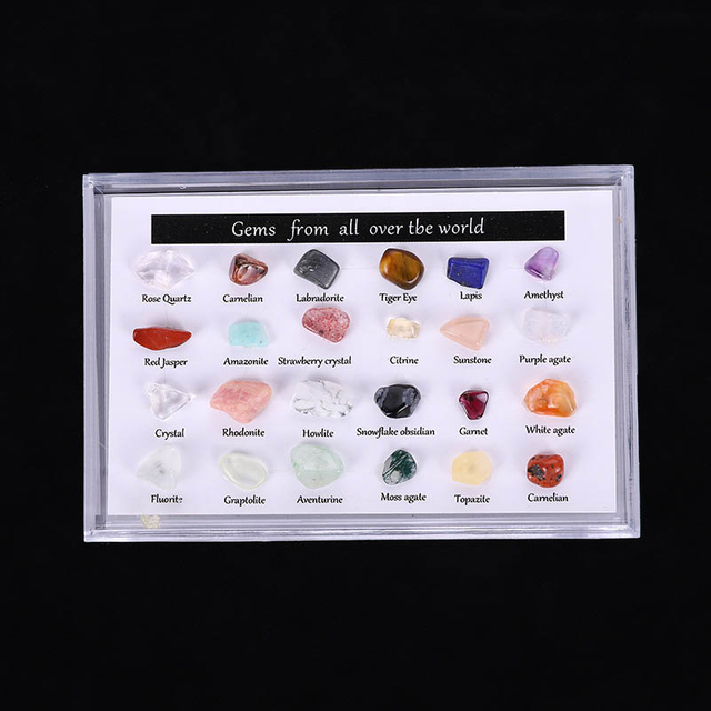 Fiasrel 24 Specimens of Natural Crystal Agate & Semi-Precious Stones - Polished Mineral Rocks for Geological Education