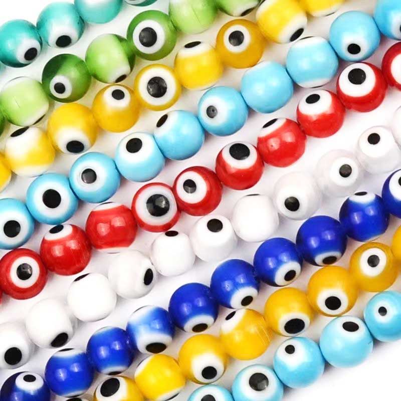Fiasrel 1bundle 4/6/8/10mm Evil Eye Round Glass Beads Mixed Color Turkish Beads DIY Glass Bead for Bracelet Necklace