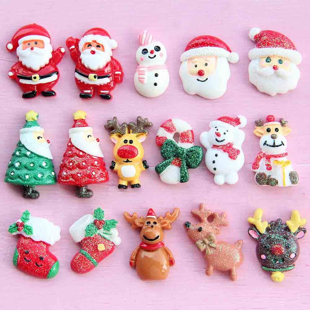 Fiasrel 16pcs/set Christmas Resin Molds Keychains Phone Case Mini Bracelet Refrigerator Sticker Resin Pendant Resin Charms