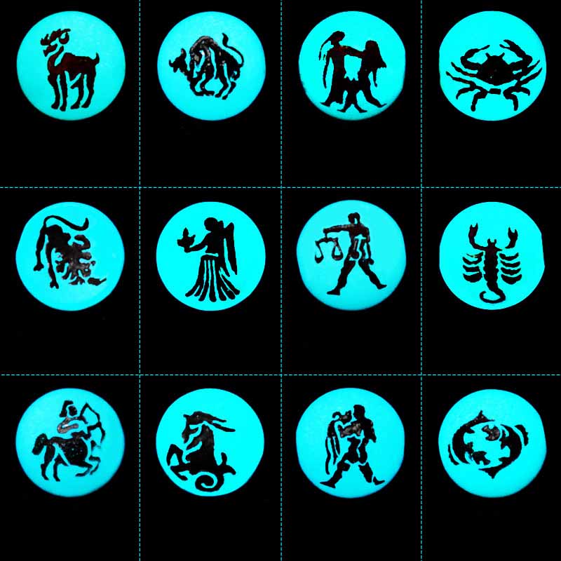 fiasrel 1bundle Glow in the Dark Beads - Luminous Zodiac Gemstone Spacer Beads 