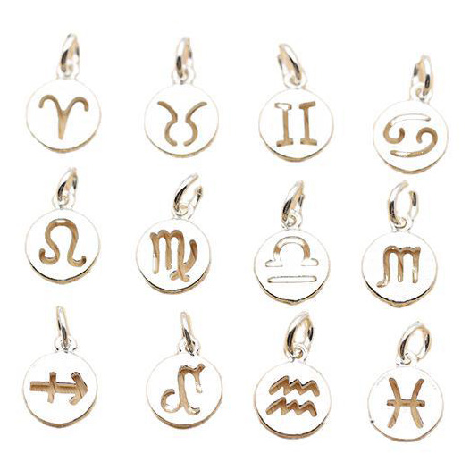 fiasrel 1bundle S925 Sterling Silver 12 Zodiac Charms – Round Pendant for DIY Bracelet Jewelry