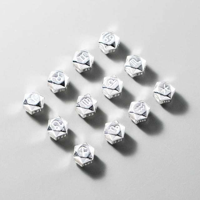 fiasrel 1bundle finished S925 Sterling Silver Geometric Spacer Beads for Zodiac DIY Bracelets