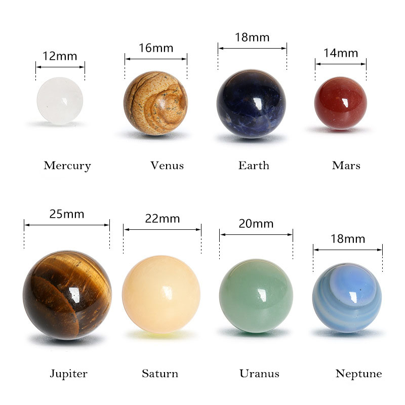 fiasrel 1bundle Eight Planets Gemstone Sphere Collection - Educational Mineral Specimen Beads in Gift Box