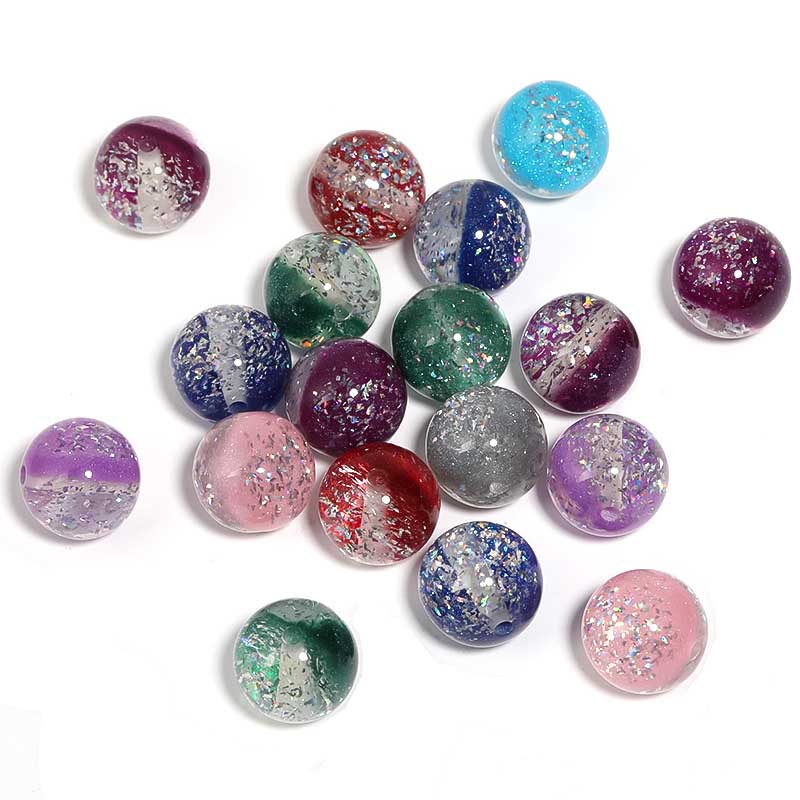 fiasrel 1bundle Acrylic Glitter Beads - Transparent Double-Layer Crystal Ball Spacer Beads for DIY Car Charms & Keychains