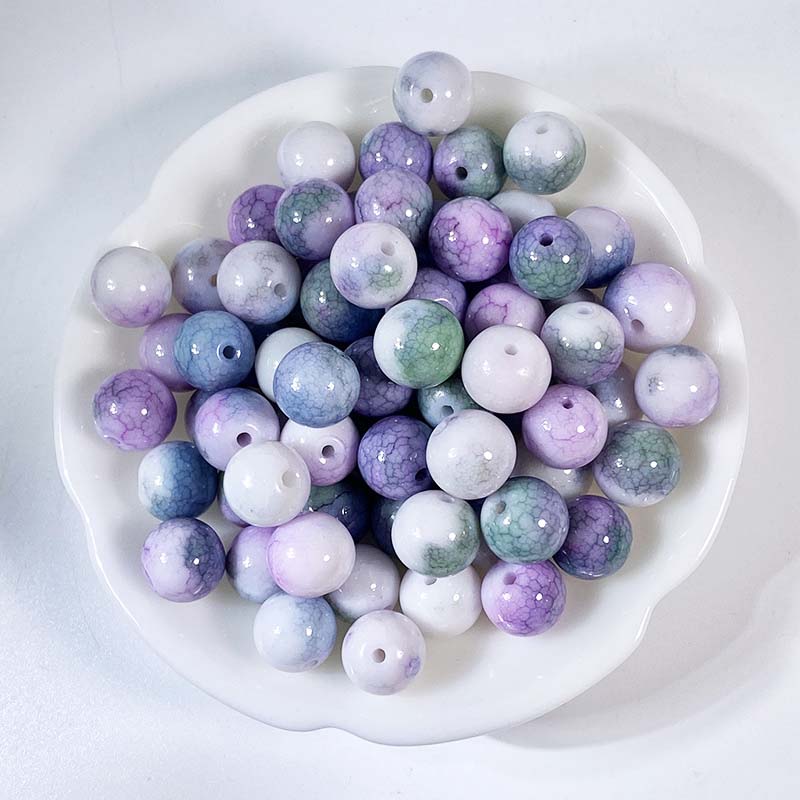 Fiasrel 1bundle 10mm Porcelain & Glass Dragon-Pattern Round Beads DIY Craft Supplies for Bracelets Necklaces & Jewelry Making