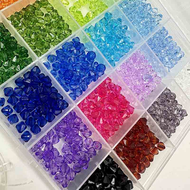 fiasrel 1bundle 28-Color Pointed & Faceted Bead Set Crystal Glass-Cut Acrylic Beads for DIY