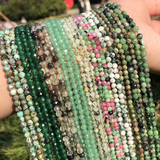 fiasrel 1bundle 2-4mm Natural Stone Faceted Beads Jewelry Supplies - Amethyst, Green Tourmaline DIY Loose Beads Wholesale
