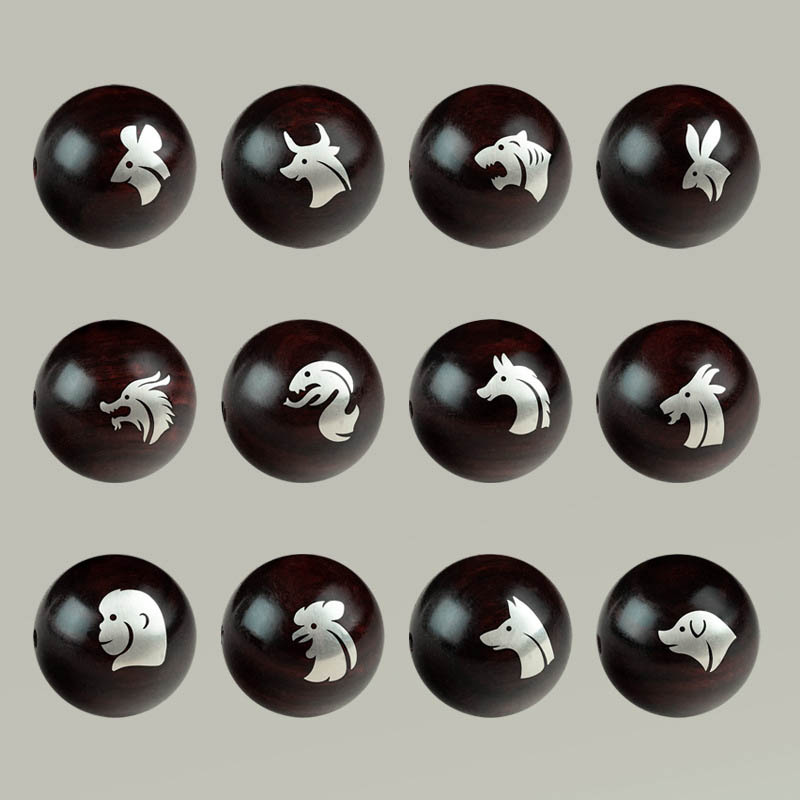 fiasrel 1bundle Black Wood Inlaid Silver Zodiac Animal Beads – Loose Beads for Bracelet Making