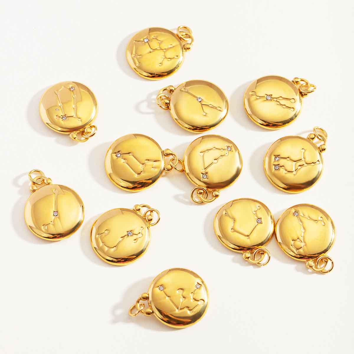 fiasrel 1bundle Stainless Steel Zodiac Charms – 18K Gold Plated Color-Preserving DIY Pendant/Titanium Steel Necklace