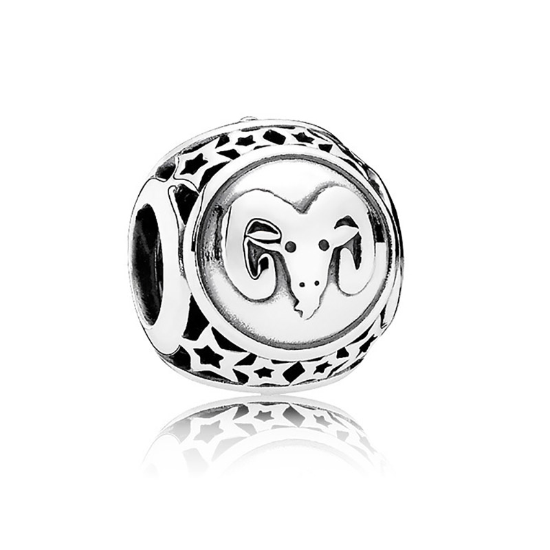 fiasrel 1bundle 12 Zodiac Large Hole Beads for Bracelets, Stylish DIY Women's Alloy Zodiac Charm Beads