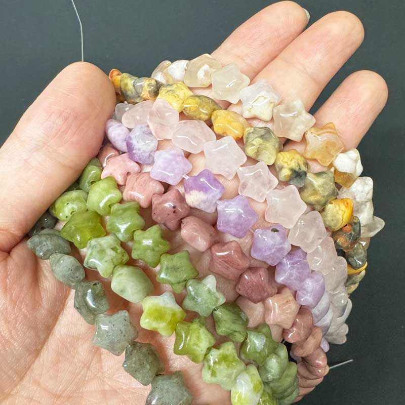 fiasrel 1bundle 10mm Amethyst Star Beads – Aventurine Tiger Eye Star-Shaped Loose Beads for DIY Jewelry Making