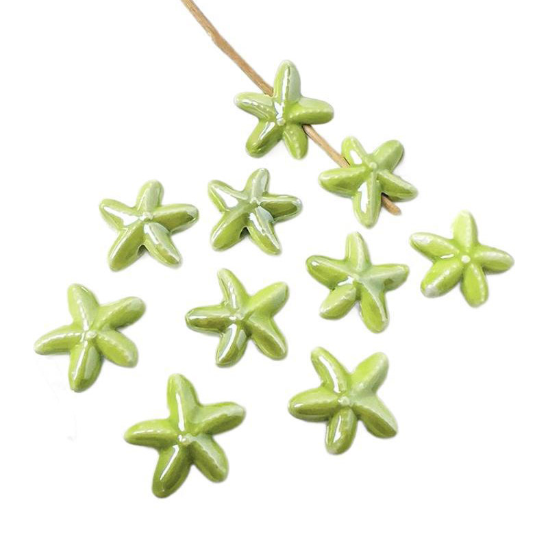 fiasrel 1bundle Green-toned Ceramic Loose Beads Set for DIY Bracelets Round, Heart, Star & Novelty-shaped Handmade Beading Supplies