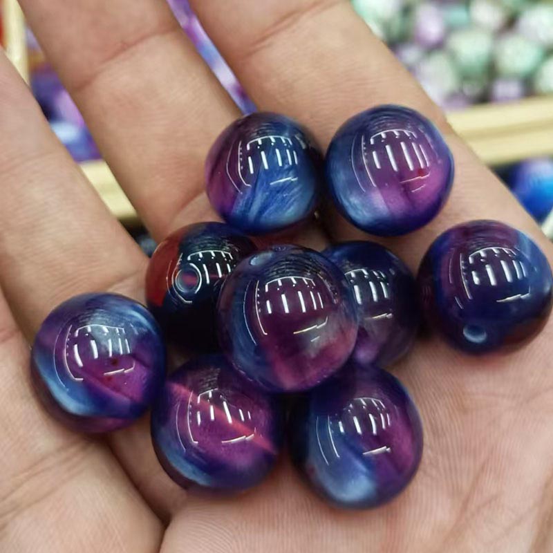 fiasrel 1bundle Cat’s Eye & Shooting Star Fantasy Beads Icy Dual-Color Resin Round Beads for DIY Bracelet Crafting