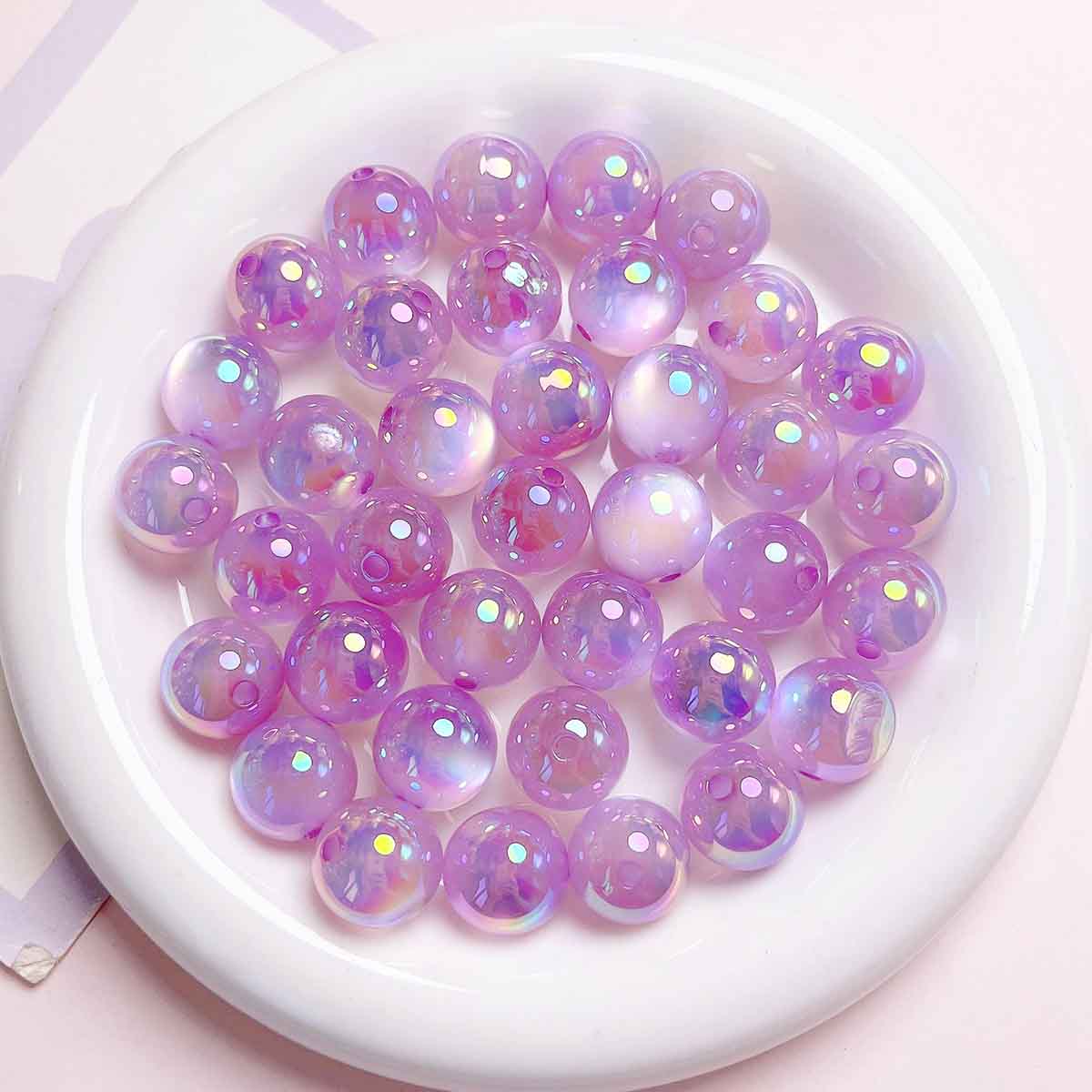 fiasrel 1bundle High-Gloss UV Coated Jelly Cat's Eye Acrylic Round Beads – Straight Hole DIY Beads for Phone Straps, Car Charms & Keychain Accessories