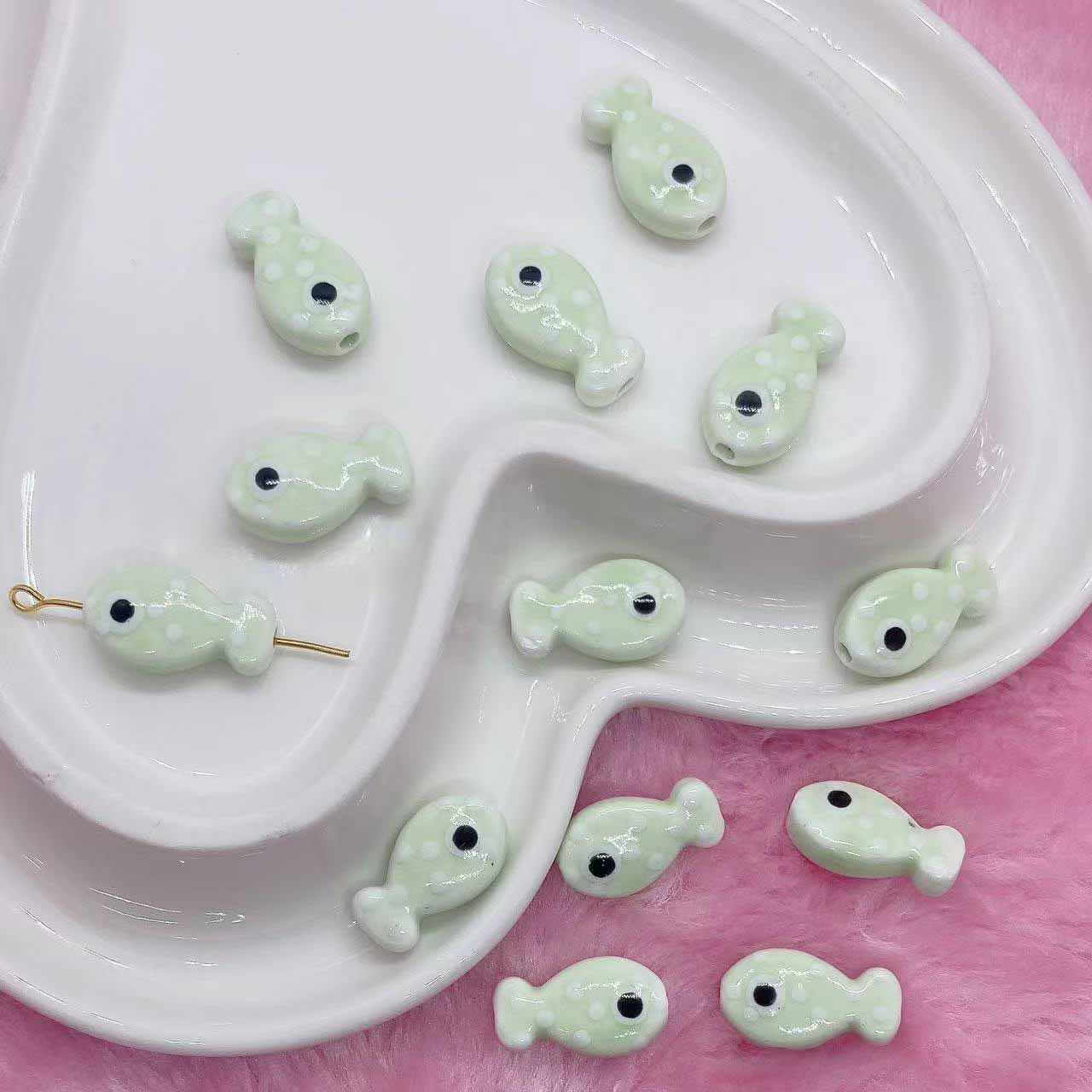 fiasrel 1bundle Light Aqua Green Ceramic Beads – DIY Handmade Stringing Beads for Bracelet Crafting, Round Loose Beads & Jewelry Accessories