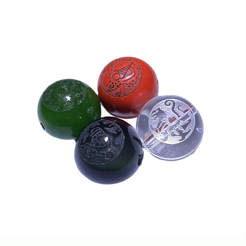 fiasrel 1bundle Four Celestial Beasts Loose Beads – DIY Carved Single Beads Vermilion Bird, Black Tortoise, Azure Dragon, White Tiger