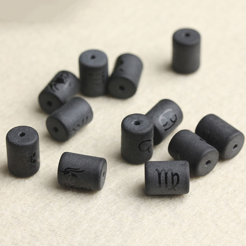 fiasrel 1bundle Zodiac Barrel Beads Kit – Black Stone & Glass Barrel Beads for DIY Bracelet Making & Handmade Jewelry Supplies