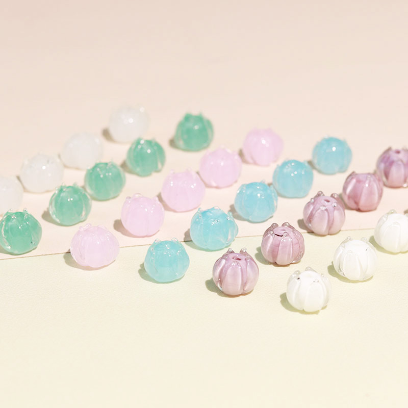 fiasrel 1bundle Lotus & Lily Glass Beads – Antique-Style Floral Loose Beads for DIY Trendy Bracelets & Jewelry Making