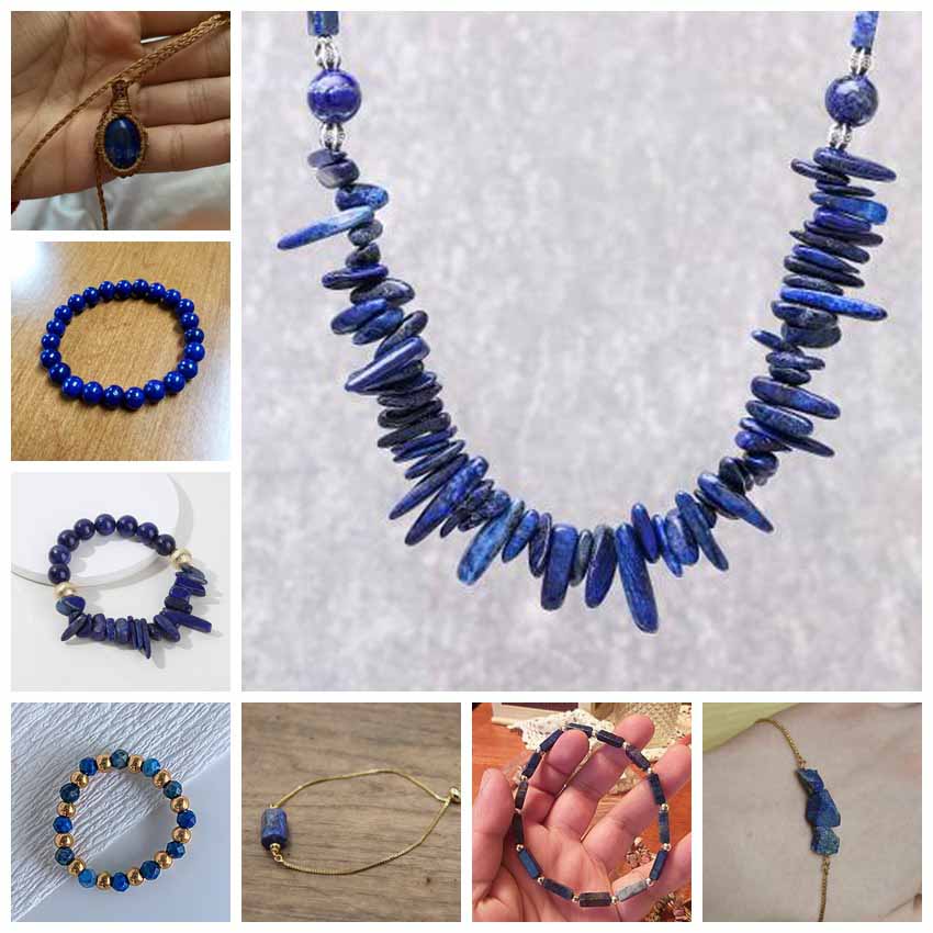 fiasrel 1bundle Lapis Lazuli Bead Mix – Spacers, Crushed Chips & Pendants for DIY Necklace Bracelet Making