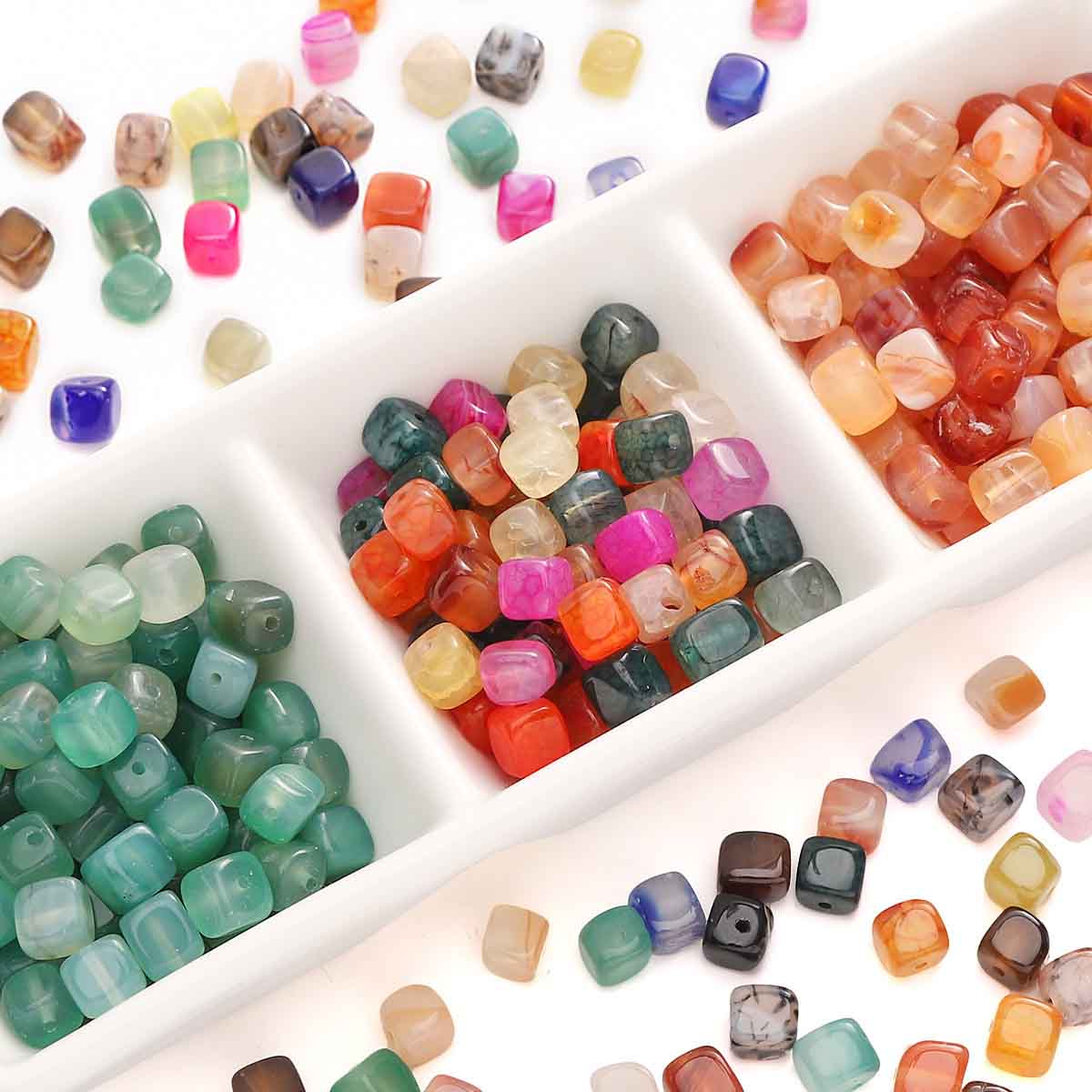 Fiasrel 10Pcs/Bag 8mm Natural Stone Agate Onyx Square Sugar Cube Beads DIY Jewelry Making