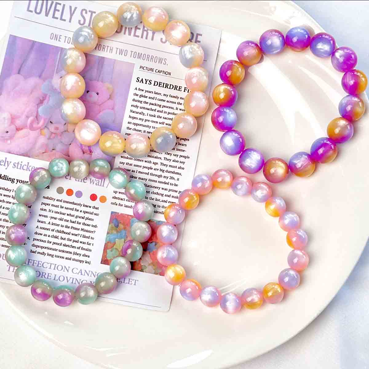 fiasrel 1bundle Iridescent Resin Straight-Hole Glossy Round Beads – DIY Loose Beads for Necklace Bracelet & Phone Charm Crafting