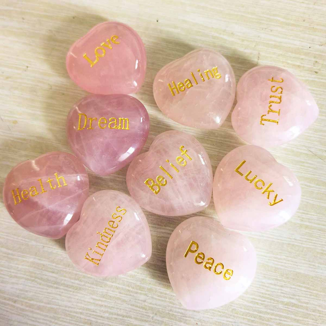 fiasrel 1bundle Natural Rose Quartz 30mm Raw Stone – Engraved Heart Wish Stone Pocket-Sized Stress Relief DIY Jewelry