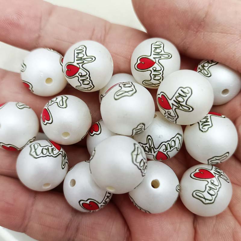 fiasrel 1bundle 16mm Matte Printed LOVE Heart Beads – Stylish Round Beads for DIY Jewelry