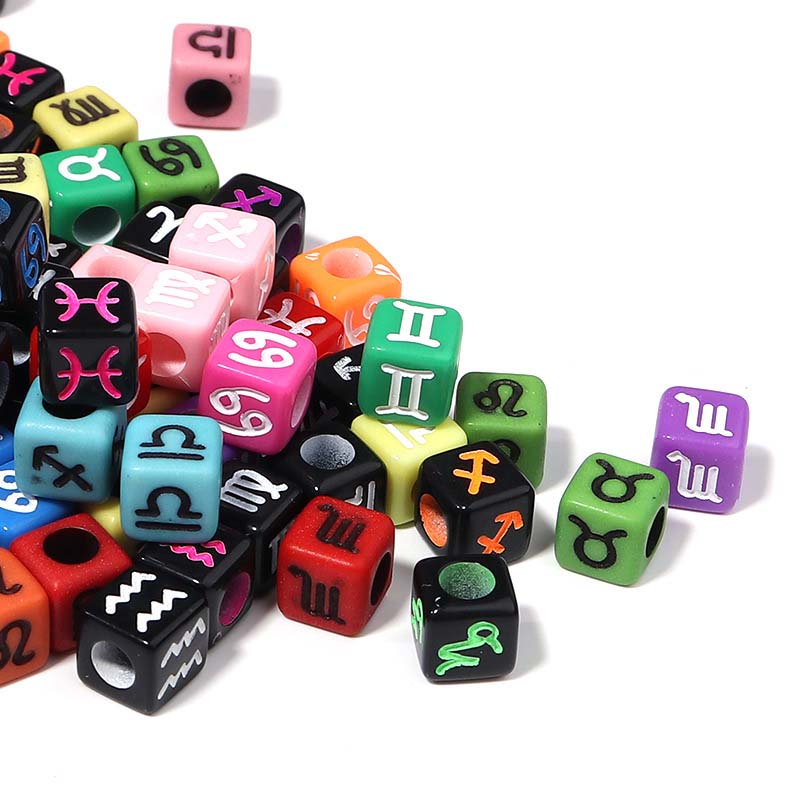 fiasrel 1bundle Acrylic Zodiac Square Beads – 7mm Large-Hole Letter Beads for DIY Jewelry Making