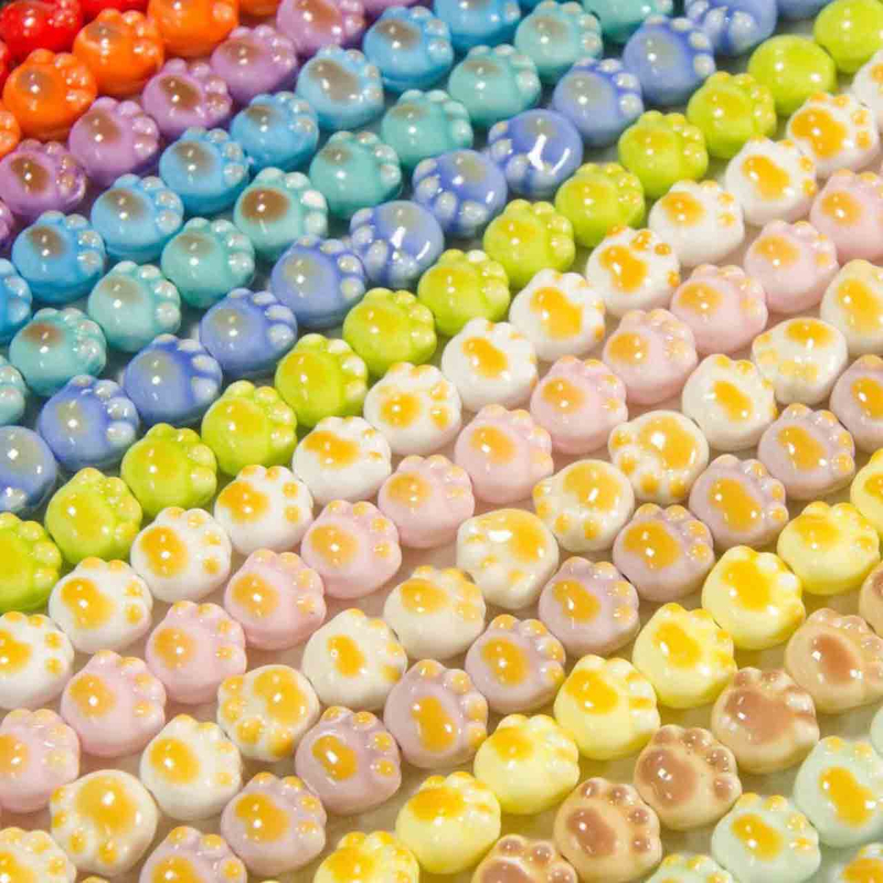 Fiasrel Colored glazed cat paw ceramic beads