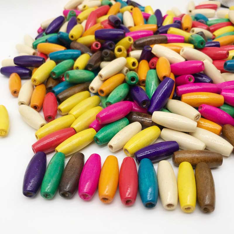 Fiasrel 23*8mm 15*7mm 50pcs Colored Oval Maple Long Row Wood Beads