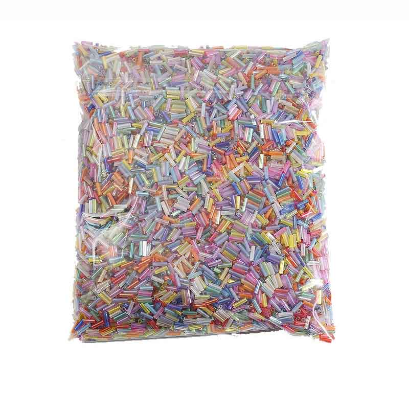 Fiasrel 2x7mm Iridescent Glass Tube Beads for DIY Craft