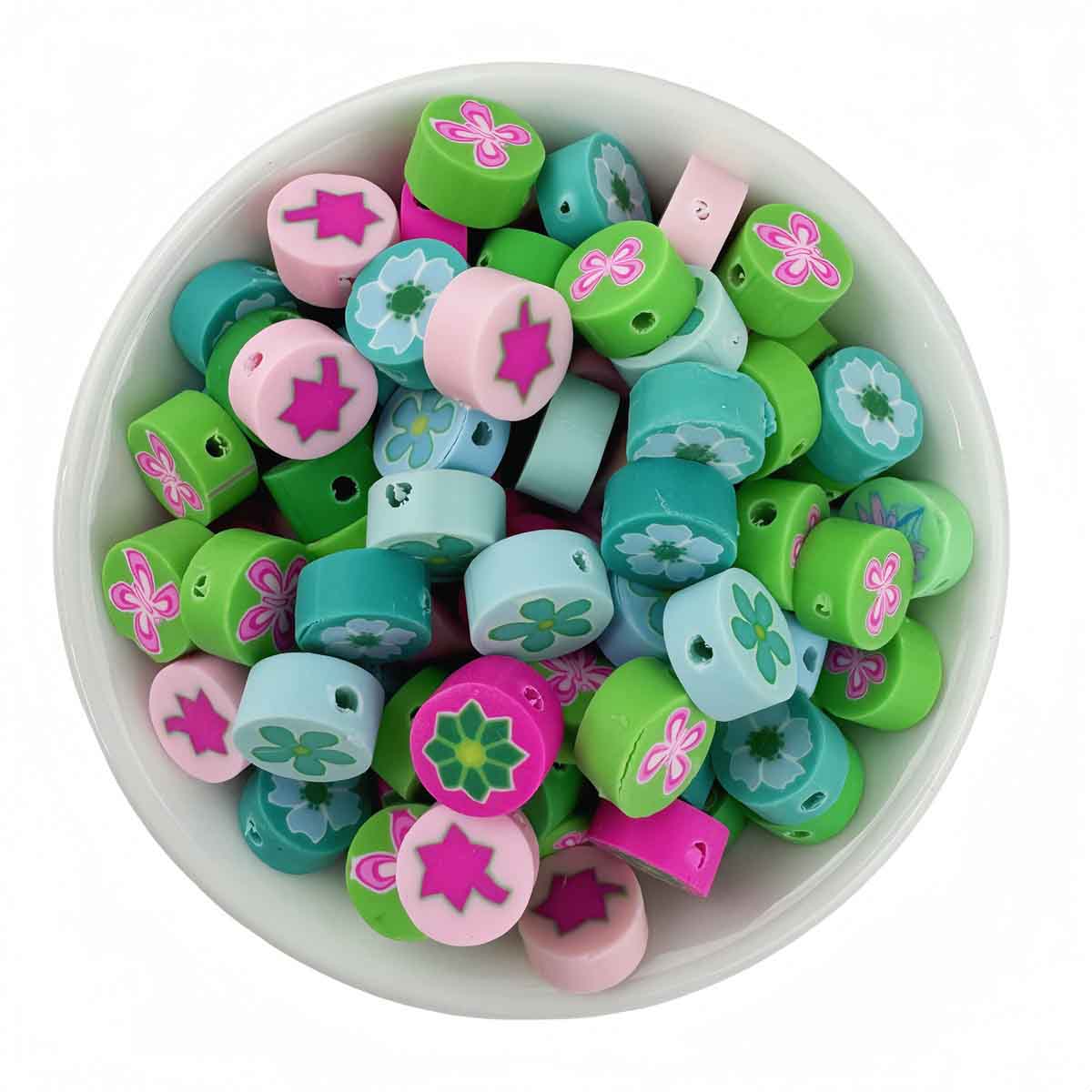 Fiasrel 10mm diy soft clay beads with mixed-color small flowers