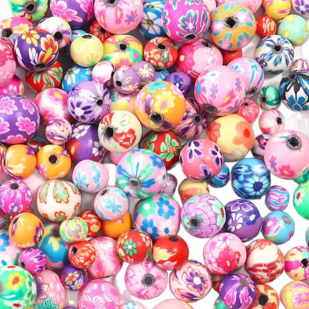 Fiasrel 6/8/10/12mm Colored printed soft clay beads