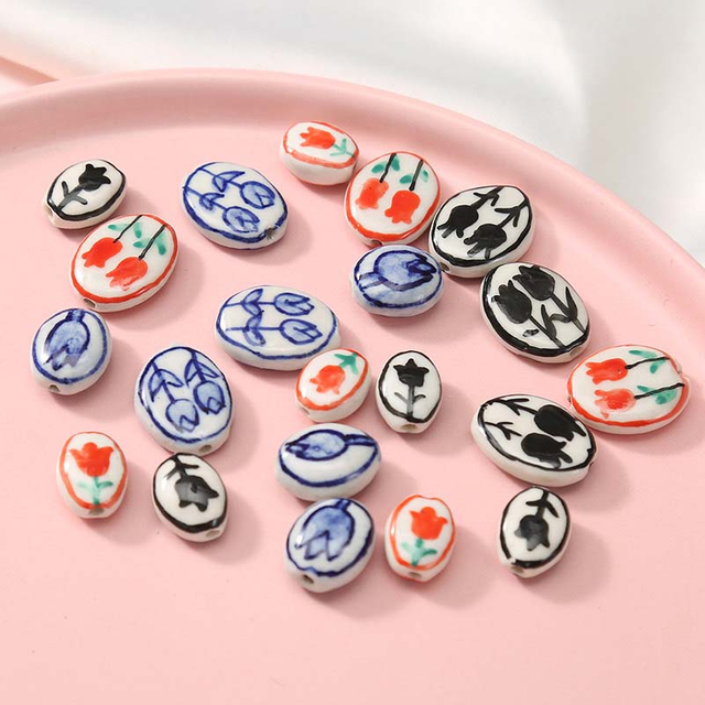 Fiasrel Hand-painted tulip ceramic beads